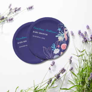 Purple a little pearl under the sea baby shower  paper plate