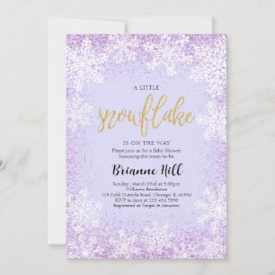 Purple A Little Snowflake Baby Shower Invitation