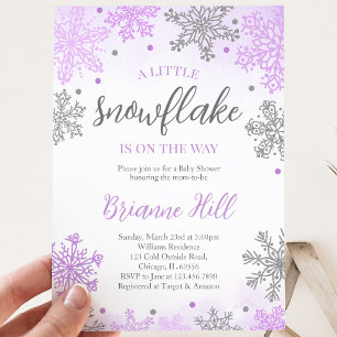 Purple A Little Snowflake Baby Shower Invitation