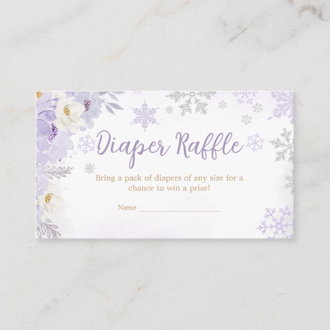 Purple A Little Snowflake Diaper Raffle Enclosure Card (Front)