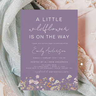 Purple A Little Wildflower Baby Shower Invitation
