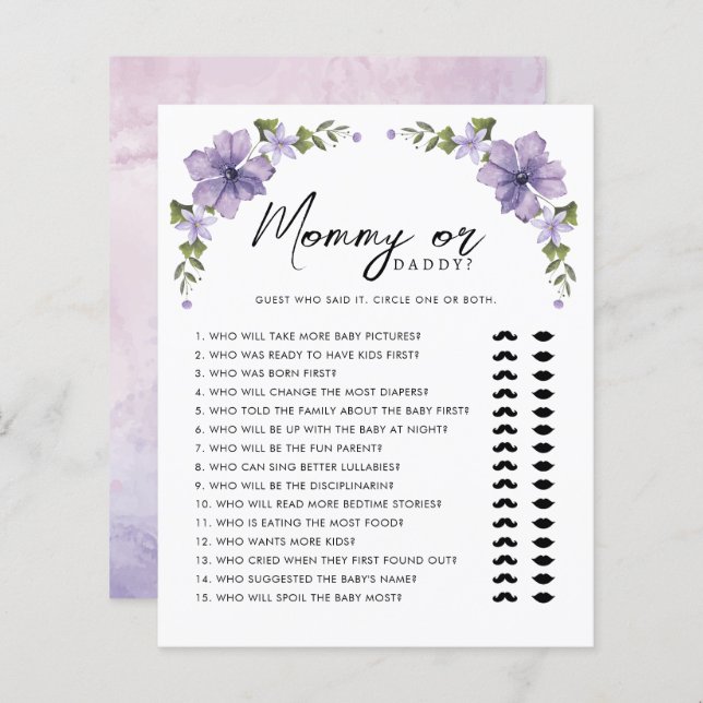 Purple A Little Wildflower  Mummy or Daddy Game (Front/Back)