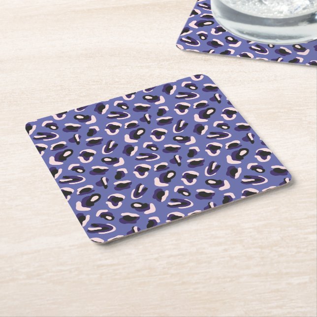 Purple Abstract Animal Print Square Paper Coaster (Angled)