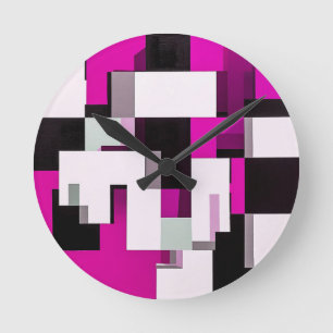 Purple abstract blocks round clock