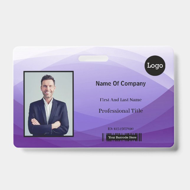 Purple Abstract Business Photo Identification ID Badge (Front)