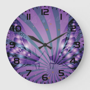 Purple Abstract Butterfly with Radiant Wings Large Clock