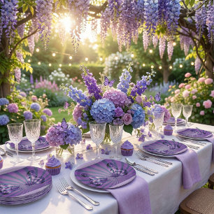 Purple Abstract Butterfly with Radiant Wings Paper Plate