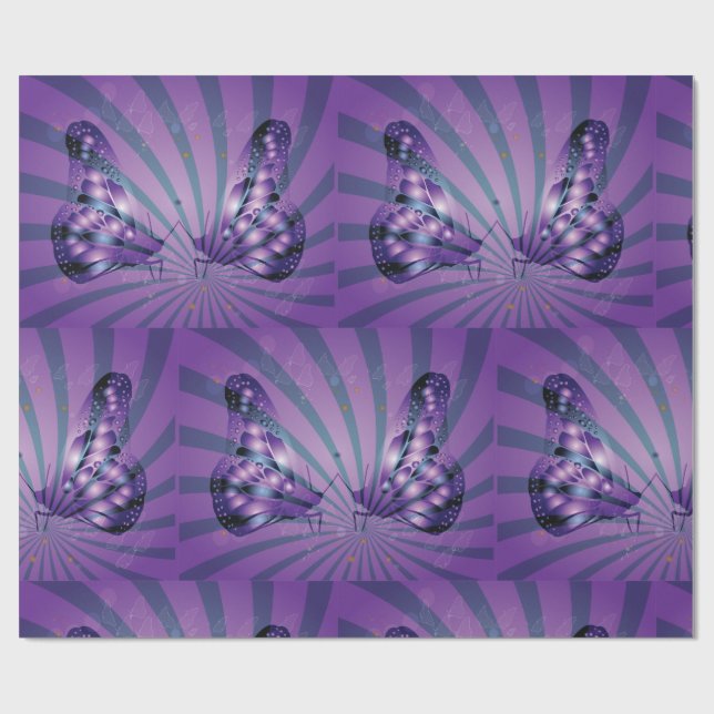 Purple Abstract Butterfly with Radiant Wings Wrapping Paper (Flat)