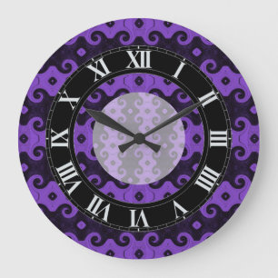 Purple Abstract Diamond Eye Curls Pattern Clock 2