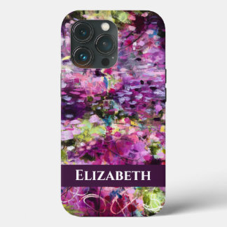 Purple Abstract Floral w/ Name iPhone Case