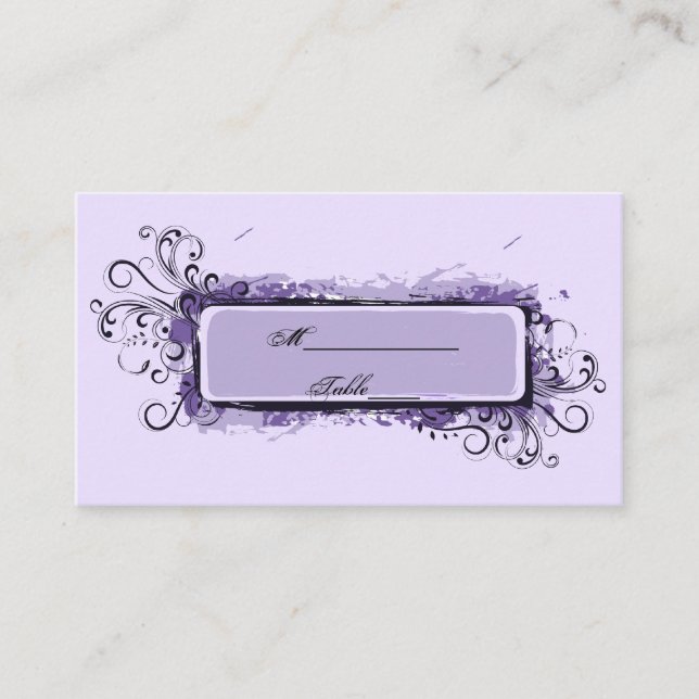 Purple Abstract Floral Wedding Place Card (Front)
