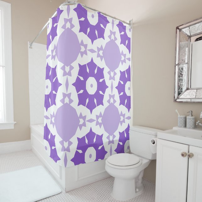 Purple abstract flower pattern shower curtain (In Situ)