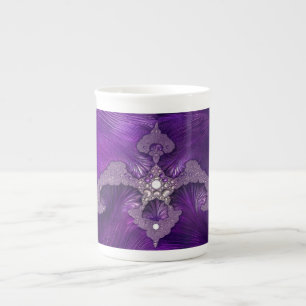 Purple Abstract Fractal Bird Bone China Mug