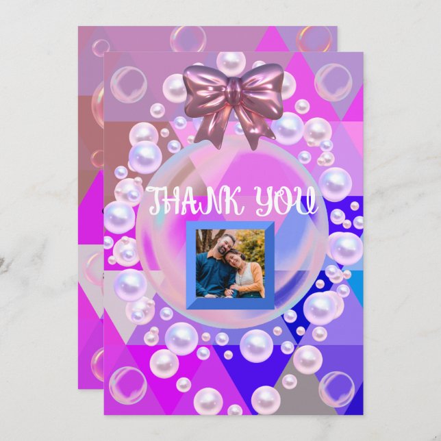 Purple Abstract Geometric Pearl Modern Boho Chic   Thank You Card (Front/Back)