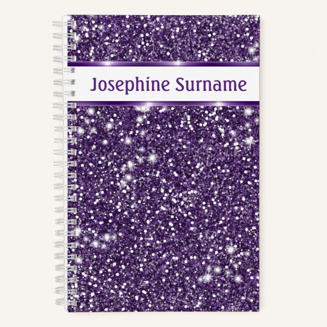 Purple Abstract Glitter Look Texture & Custom Text Notebook (Front)