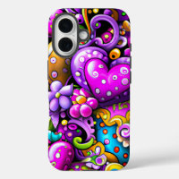 Purple Abstract Hearts and Flowers