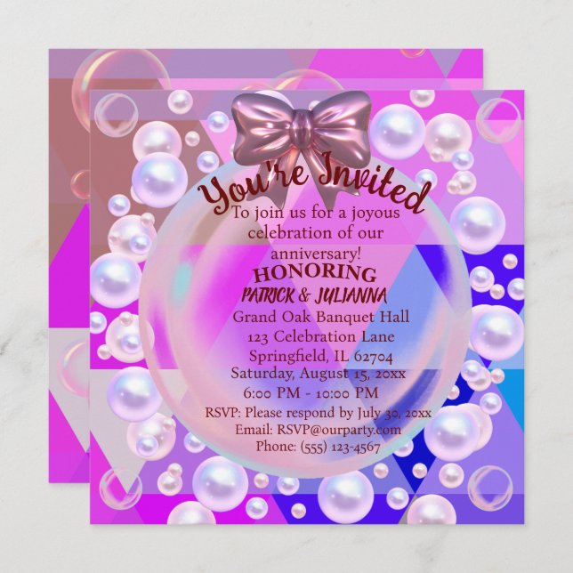 Purple Abstract Hot Crystal Anniversary Invitation (Front/Back)