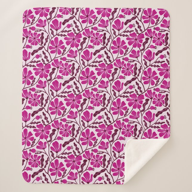 Purple Abstract Mid Century Modern Flower Sherpa Blanket (Front)