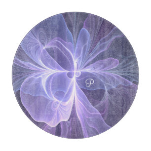 Purple Abstract Modern Fractal Art Monogram Cutting Board