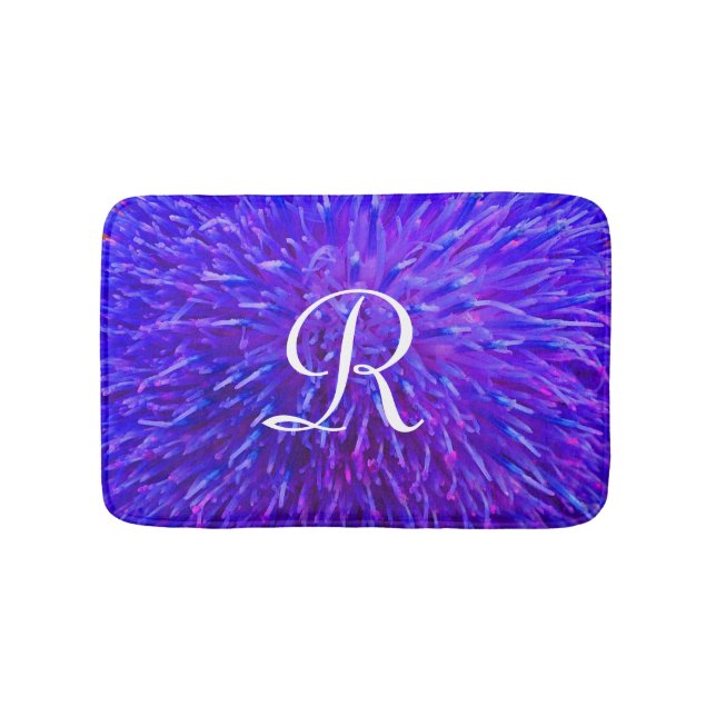 Purple Abstract Monogrammed Plush Bath Mat (Front)