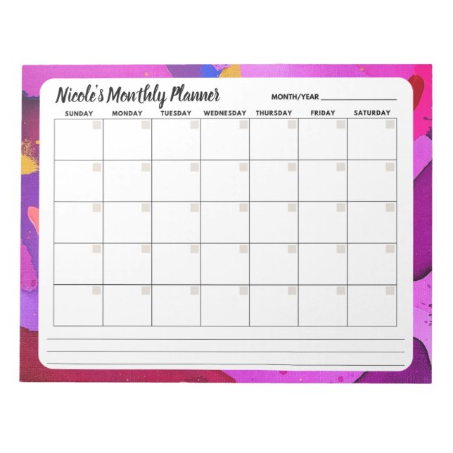 Purple Abstract Monthly Calendar Notepad  (Front)