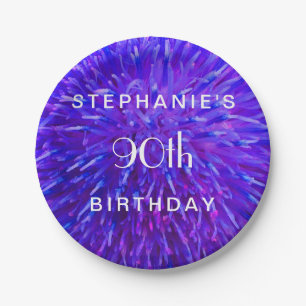 Purple Abstract Paper Plates, 90th Birthday Party Paper Plate