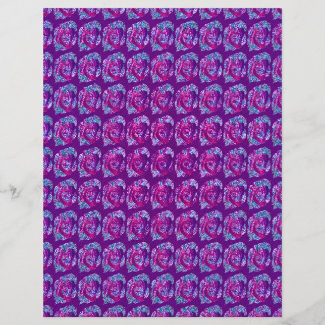 Purple Abstract Roses Bulk Scrapbook Paper Pages (Front)