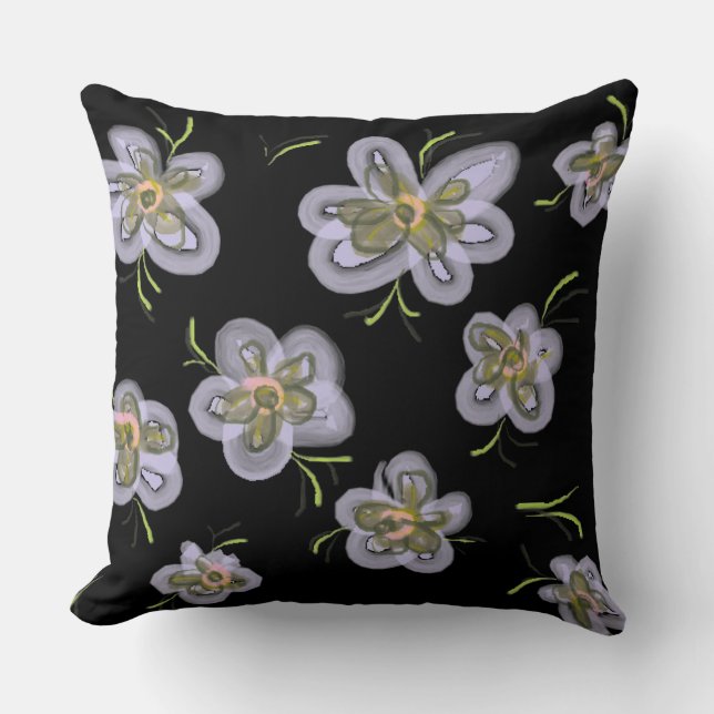 Purple Abstract Spring Flowers (black) Cushion (Front)