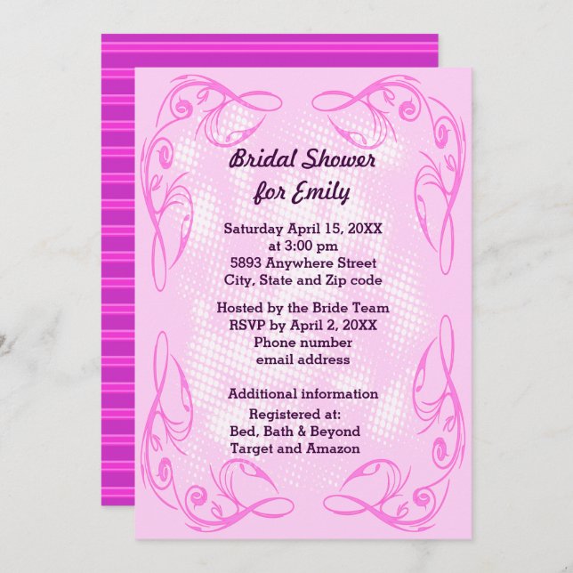 Purple Abstract Swirl Border Bridal Shower Invite (Front/Back)