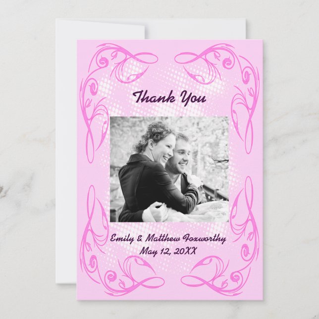 Purple Abstract Swirl Border Thank You Flat Card (Front)