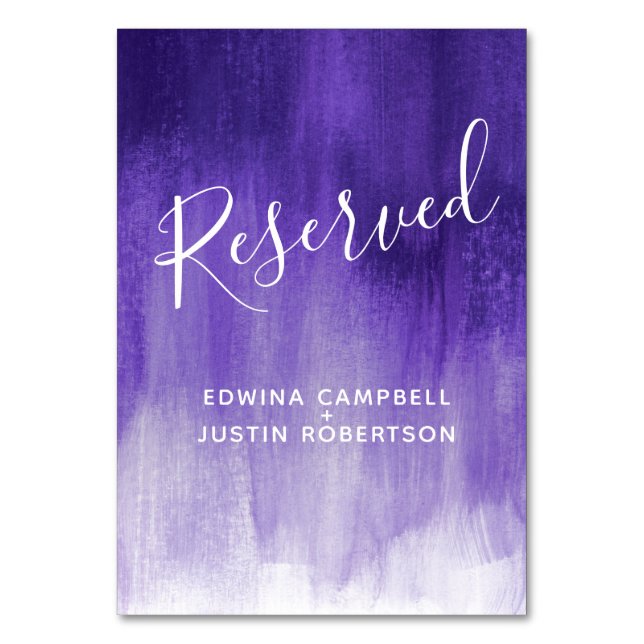 Purple abstract wash modern art table reserved table number (Back)