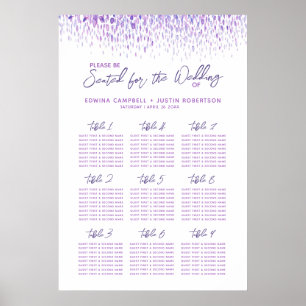 Purple abstract watercolor art wedding table plan poster