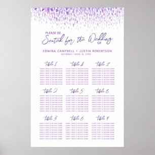 Purple abstract watercolor art wedding table plan poster