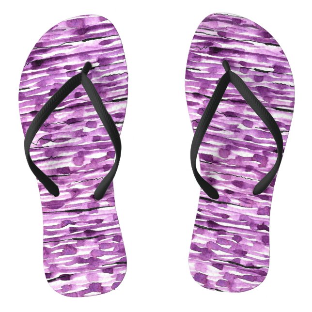 Purple Abstract Watercolor Stripes Thongs (Footbed)