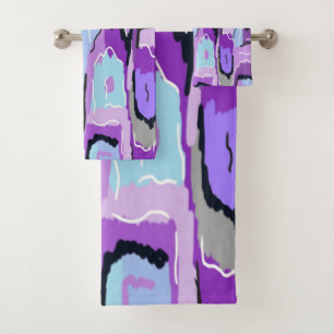 Purple Abstract with Blue and Black Bath Towel Set