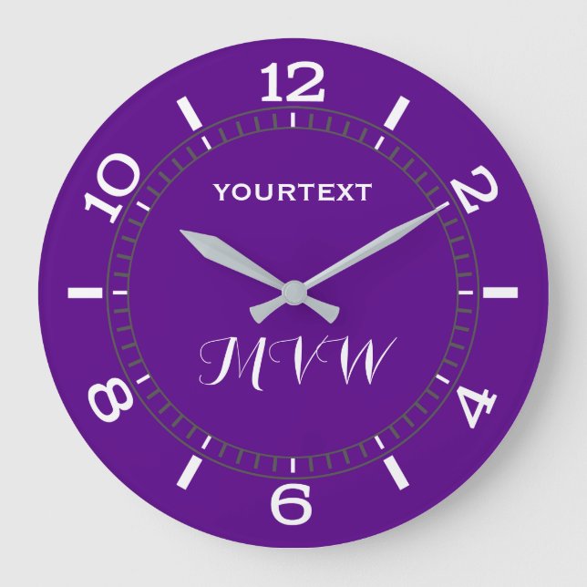 Purple Accent Decor Dial Easily Personalised Large Clock (Front)