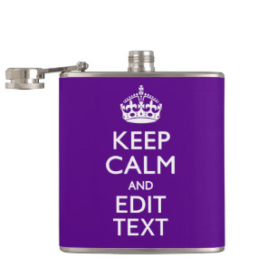Purple Accent Keep Calm And Your Text Easily Hip Flask