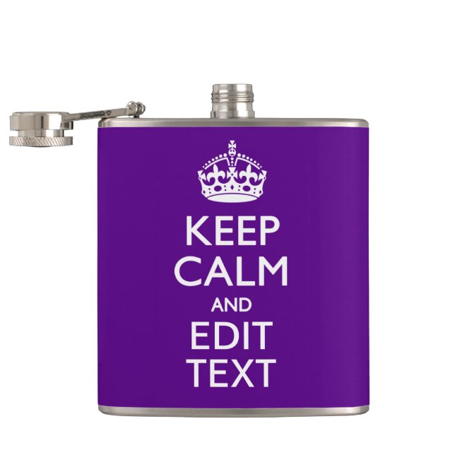 Purple Accent Keep Calm And Your Text Easily Hip Flask (Opened)