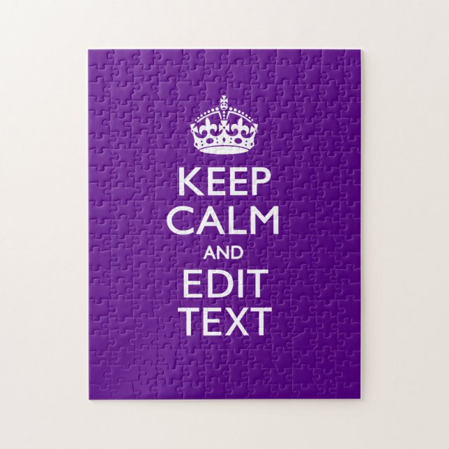 Purple Accent Keep Calm And Your Text Easily Jigsaw Puzzle (Vertical)
