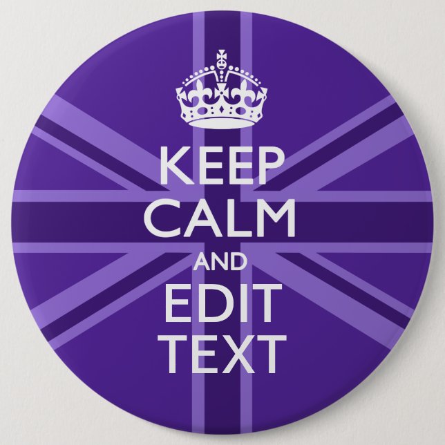 Purple Accent Keep Calm And Your Text Union Jack 6 Cm Round Badge (Front)