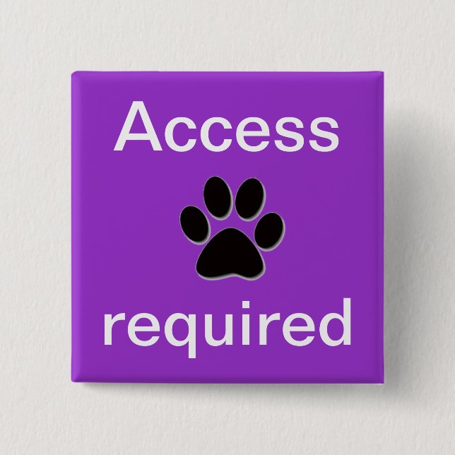 Purple access required pawprint 15 cm square badge (Front)