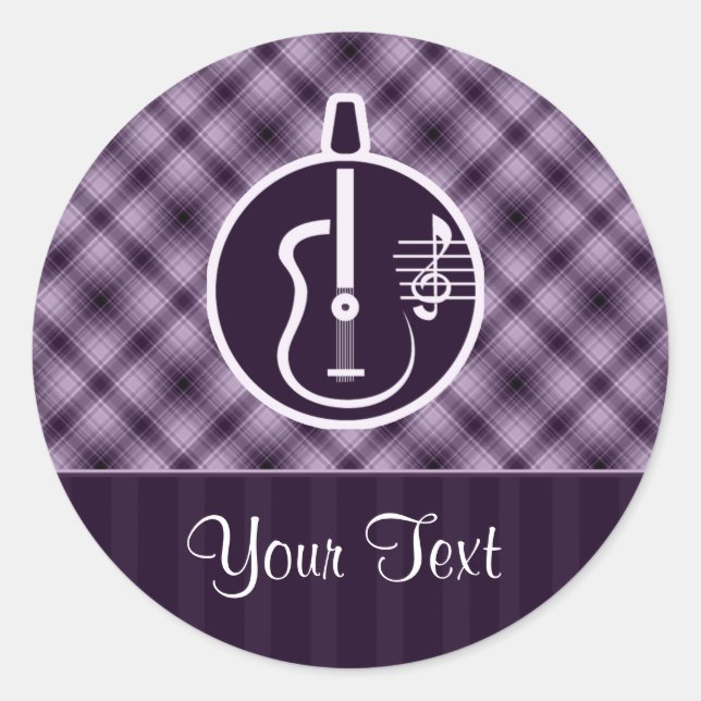 Purple Acoustic Guitar Classic Round Sticker (Front)
