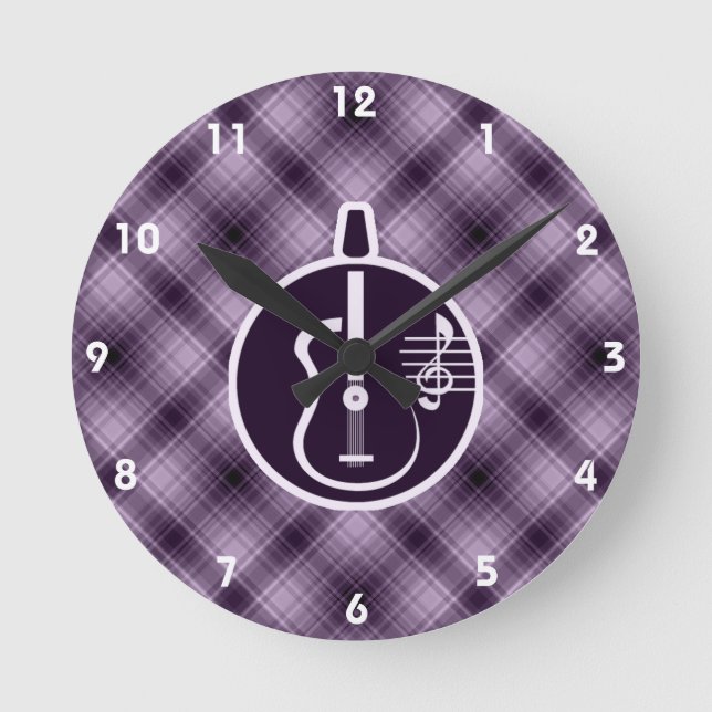 Purple Acoustic Guitar Round Clock (Front)