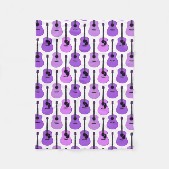 Purple Acoustic Guitars Pattern Fleece Blanket (Front)