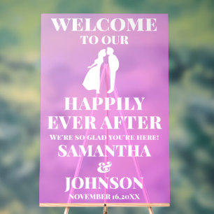 Purple Acrylic Happily Ever After Wedding Welcome Sign