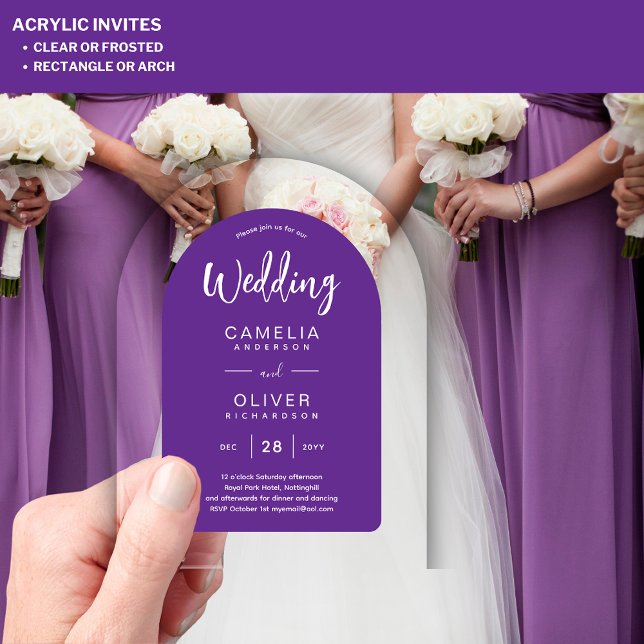Purple Acrylic Wedding Invites White Text Modern Invitations (Creator Uploaded)