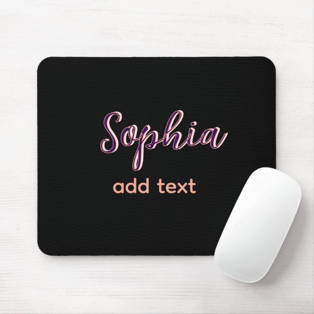purple add name girl boss text black elegant mouse pad (With Mouse)