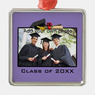 Purple Add your Photo / Year Graduation Metal Ornament