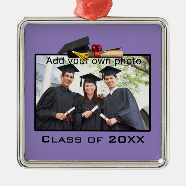 Purple Add your Photo / Year Graduation Metal Ornament (Front)