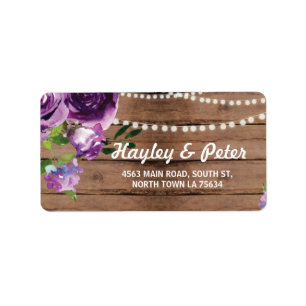 Purple Address Labels Stickers Wood Flowers